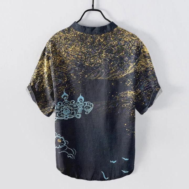 Buddha Stones Camisa Henley de manga corta para hombre con estampado de salpicaduras de algodón inspirado en la galaxia. - image 1
