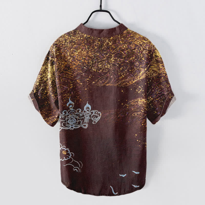 Buddha Stones Camisa Henley de manga corta para hombre con estampado de salpicaduras de algodón inspirado en la galaxia. - image 8