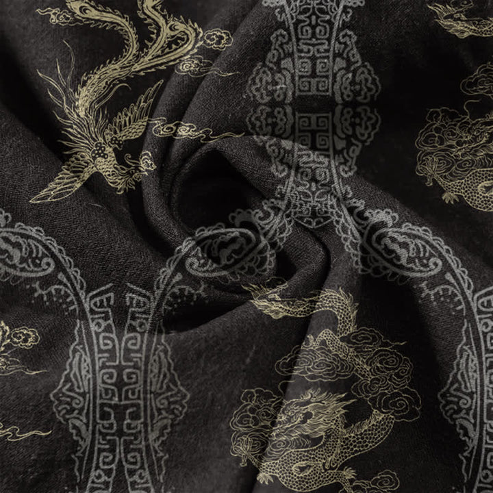 Buddha Stones Camisa de manga corta con medio botón para hombre, de algodón, con emblema de dragón y fénix. - image 3