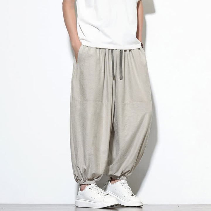 Buddha Stones Pantalones harem de algodón para hombre, de color liso, con cordón ajustable y bolsillos, ideales para la primavera. - image 13