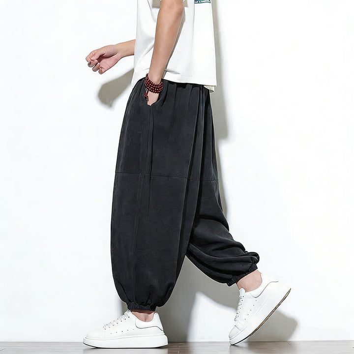Buddha Stones Pantalones harem de algodón para hombre, de color liso, con cordón ajustable y bolsillos, ideales para la primavera. - image 26