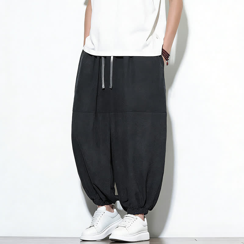 Buddha Stones Pantalones harem de algodón para hombre, de color liso, con cordón ajustable y bolsillos, ideales para la primavera. - image 21