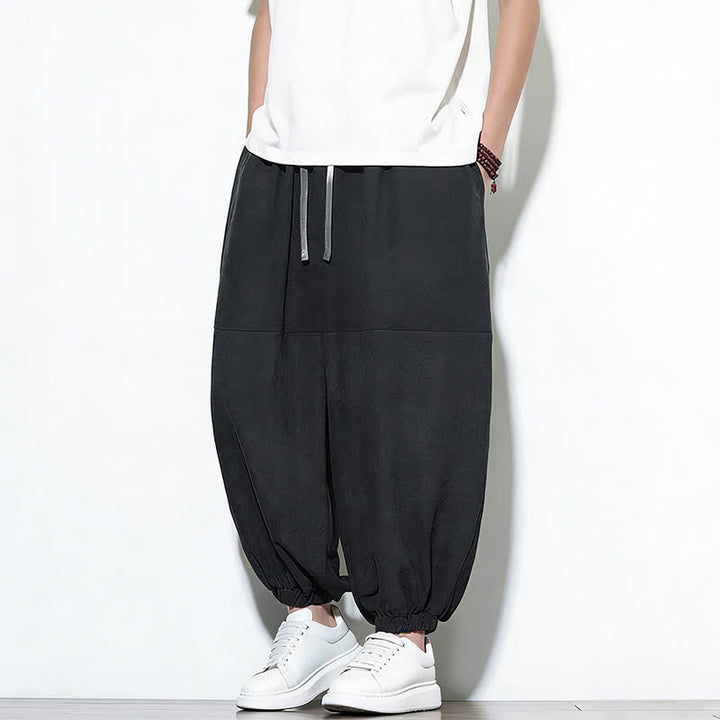 Buddha Stones Pantalones harem de algodón para hombre, de color liso, con cordón ajustable y bolsillos, ideales para la primavera. - image 21
