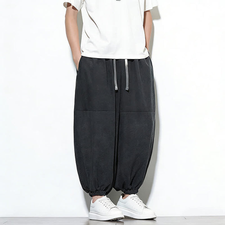 Buddha Stones Pantalones harem de algodón para hombre, de color liso, con cordón ajustable y bolsillos, ideales para la primavera. - image 23
