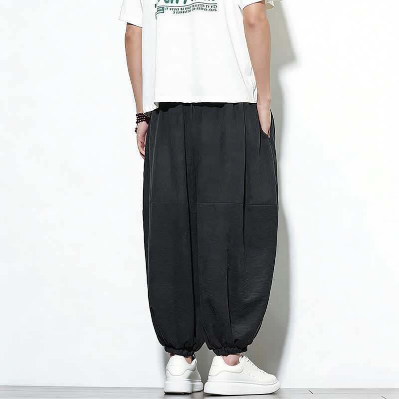 Buddha Stones Pantalones harem de algodón para hombre, de color liso, con cordón ajustable y bolsillos, ideales para la primavera. - image 22