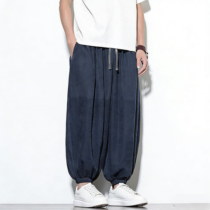 Buddha Stones Pantalones harem de algodón para hombre, de color liso, con cordón ajustable y bolsillos, ideales para la primavera. - image 7