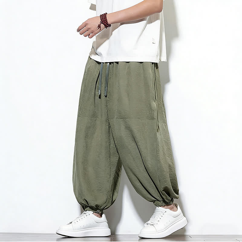 Buddha Stones Pantalones harem de algodón para hombre, de color liso, con cordón ajustable y bolsillos, ideales para la primavera. - image 29