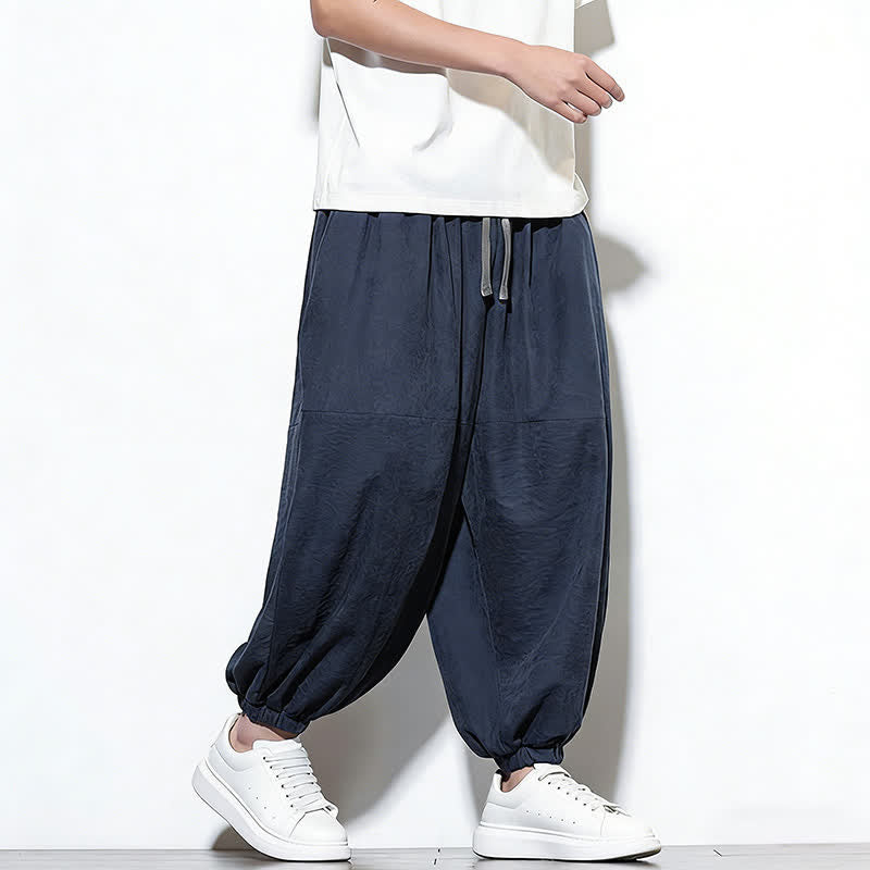 Buddha Stones Pantalones harem de algodón para hombre, de color liso, con cordón ajustable y bolsillos, ideales para la primavera. - image 3