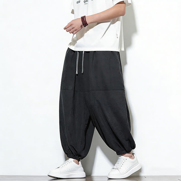 Buddha Stones Pantalones harem de algodón para hombre, de color liso, con cordón ajustable y bolsillos, ideales para la primavera. - image 24