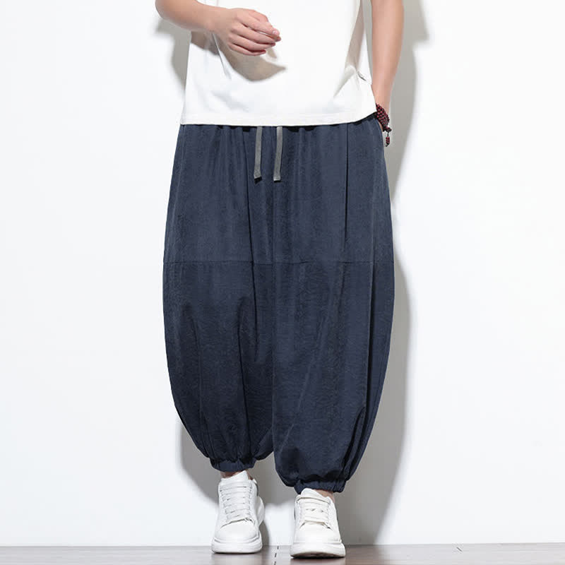 Buddha Stones Pantalones harem de algodón para hombre, de color liso, con cordón ajustable y bolsillos, ideales para la primavera. - Azul medianoche - US/UK/AU46, EU56 (5XL) - image 0