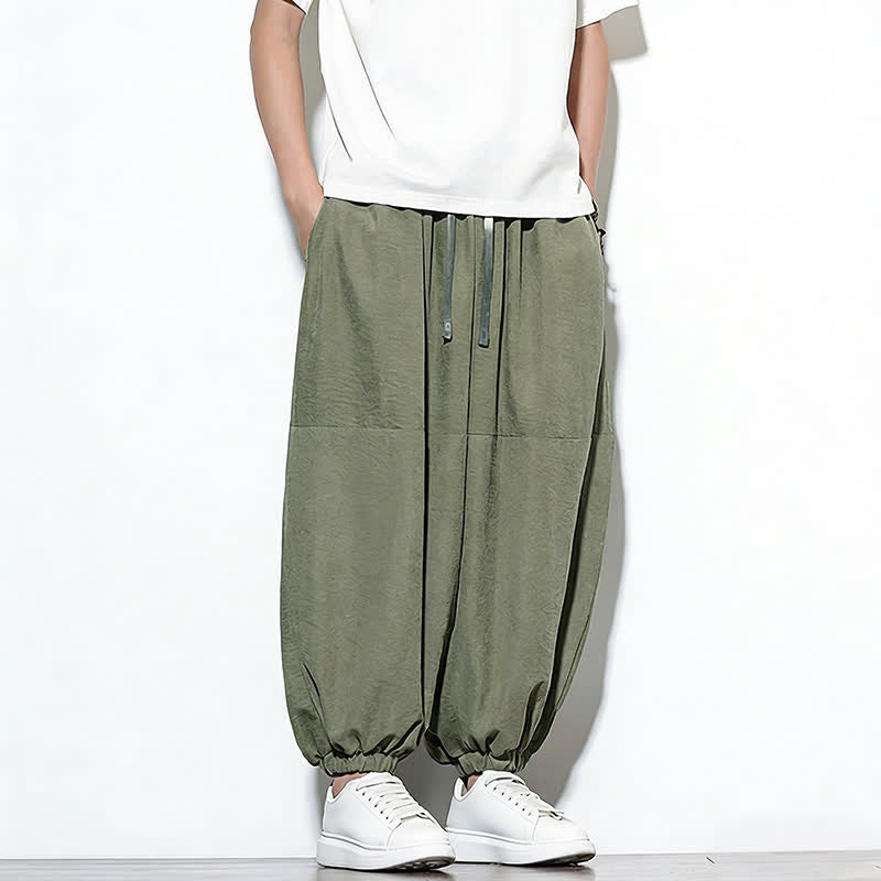 Buddha Stones Pantalones harem de algodón para hombre, de color liso, con cordón ajustable y bolsillos, ideales para la primavera. - image 28