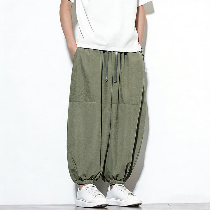 Buddha Stones Pantalones harem de algodón para hombre, de color liso, con cordón ajustable y bolsillos, ideales para la primavera. - image 28