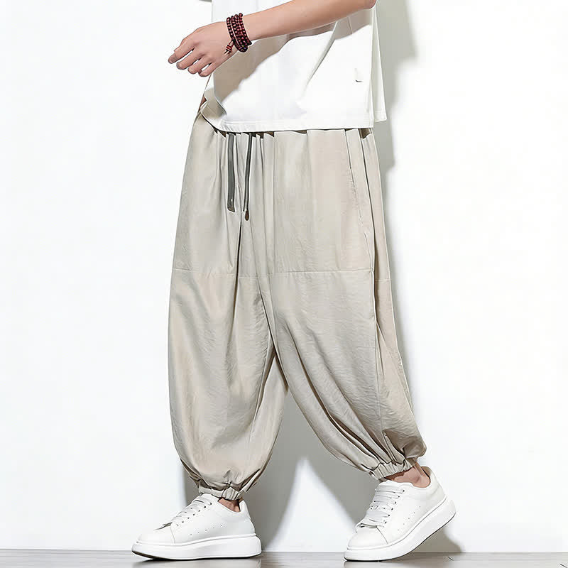 Buddha Stones Pantalones harem de algodón para hombre, de color liso, con cordón ajustable y bolsillos, ideales para la primavera. - image 14