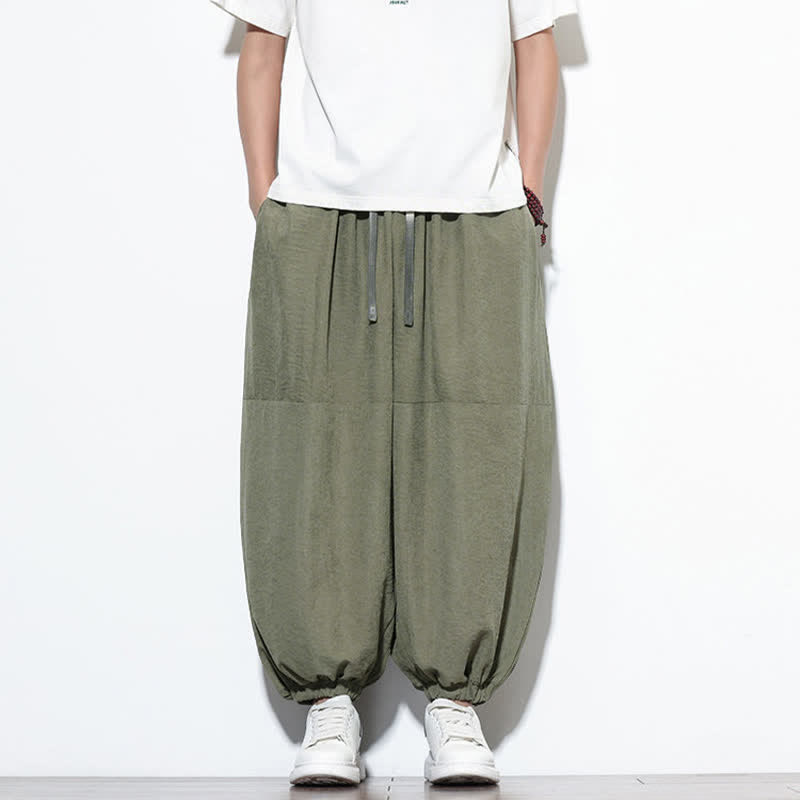 Buddha Stones Pantalones harem de algodón para hombre, de color liso, con cordón ajustable y bolsillos, ideales para la primavera. - Verde oliva - US/UK/AU46, EU56 (5XL) - image 27