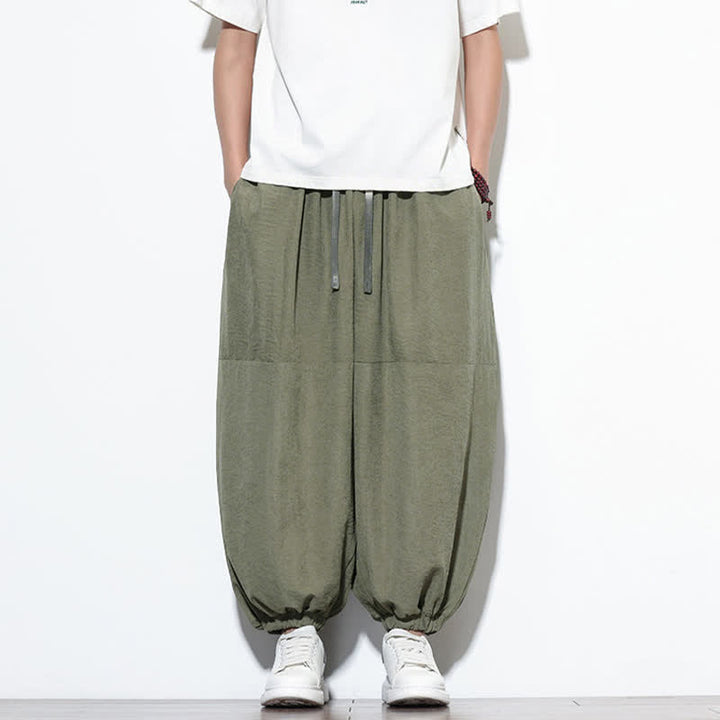 Buddha Stones Pantalones harem de algodón para hombre, de color liso, con cordón ajustable y bolsillos, ideales para la primavera. - Verde oliva - US/UK/AU46, EU56 (5XL) - image 27