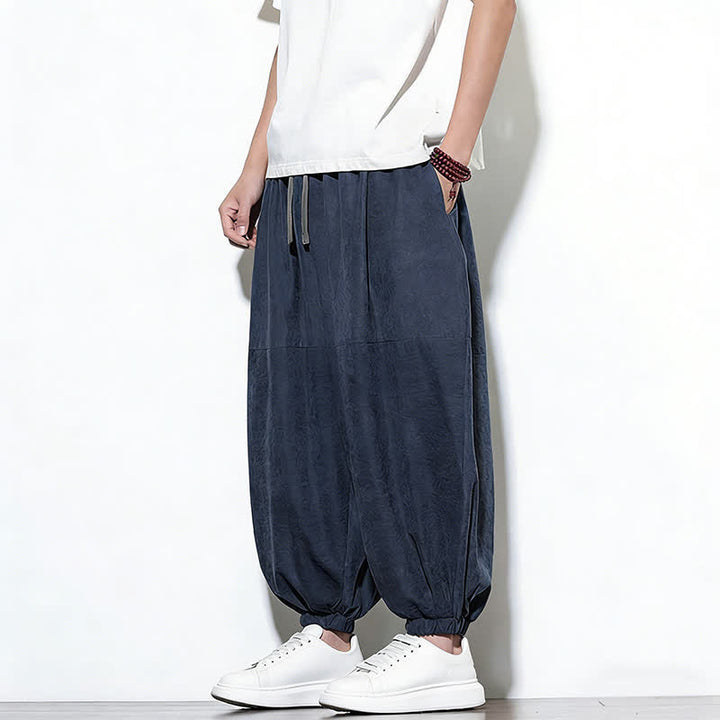 Buddha Stones Pantalones harem de algodón para hombre, de color liso, con cordón ajustable y bolsillos, ideales para la primavera. - image 6