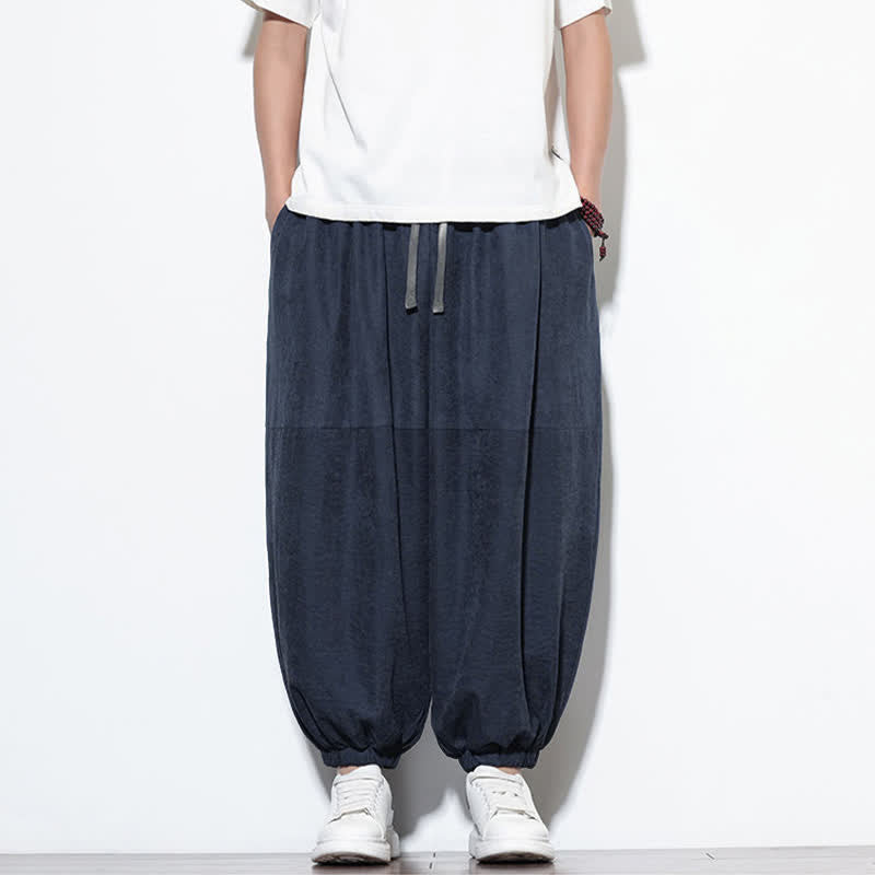 Buddha Stones Pantalones harem de algodón para hombre, de color liso, con cordón ajustable y bolsillos, ideales para la primavera. - image 1
