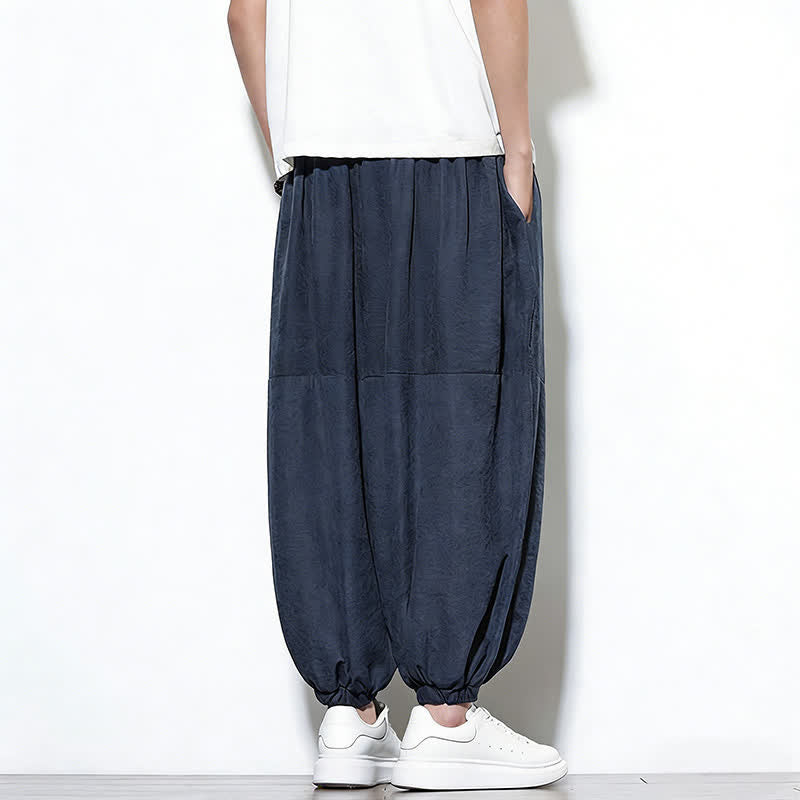 Buddha Stones Pantalones harem de algodón para hombre, de color liso, con cordón ajustable y bolsillos, ideales para la primavera. - image 8