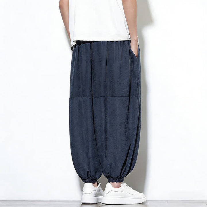 Buddha Stones Pantalones harem de algodón para hombre, de color liso, con cordón ajustable y bolsillos, ideales para la primavera. - image 8