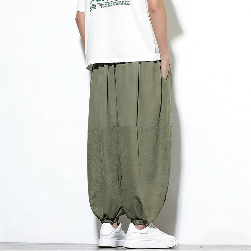 Buddha Stones Pantalones harem de algodón para hombre, de color liso, con cordón ajustable y bolsillos, ideales para la primavera. - image 32