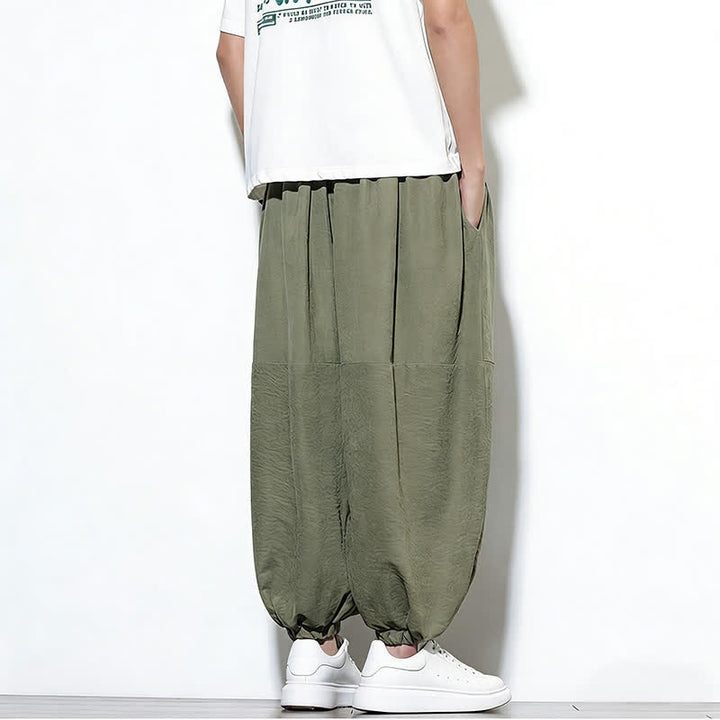 Buddha Stones Pantalones harem de algodón para hombre, de color liso, con cordón ajustable y bolsillos, ideales para la primavera. - image 32