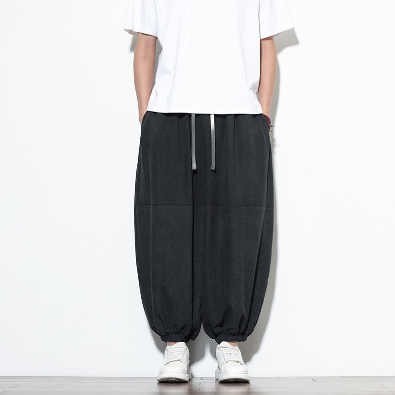 Buddha Stones Pantalones harem de algodón para hombre, de color liso, con cordón ajustable y bolsillos, ideales para la primavera. - Negro - US/UK/AU46, EU56 (5XL) - image 19