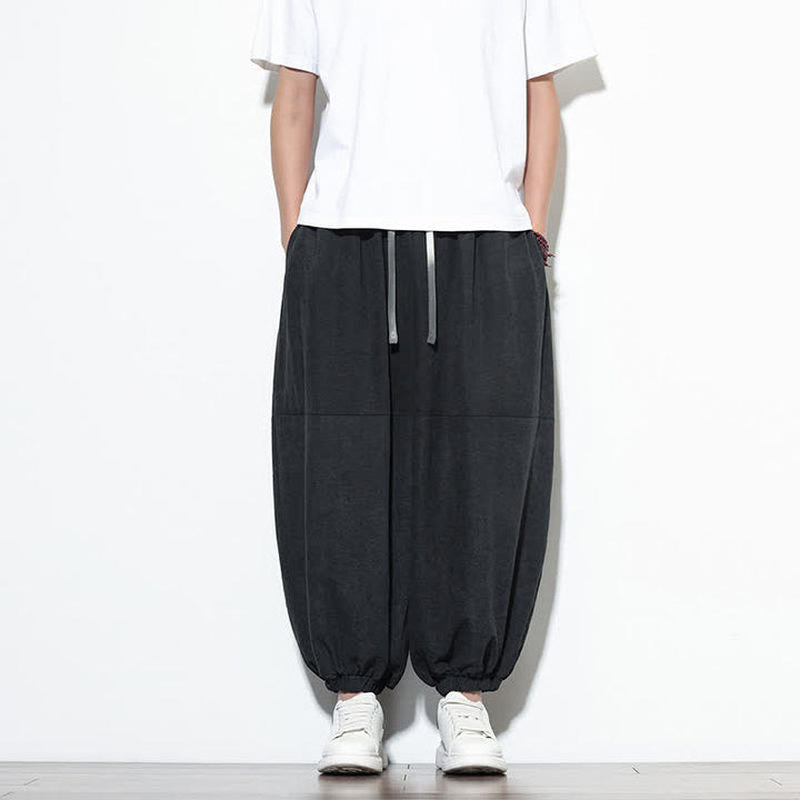 Buddha Stones Pantalones harem de algodón para hombre, de color liso, con cordón ajustable y bolsillos, ideales para la primavera. - Negro - US/UK/AU46, EU56 (5XL) - image 19