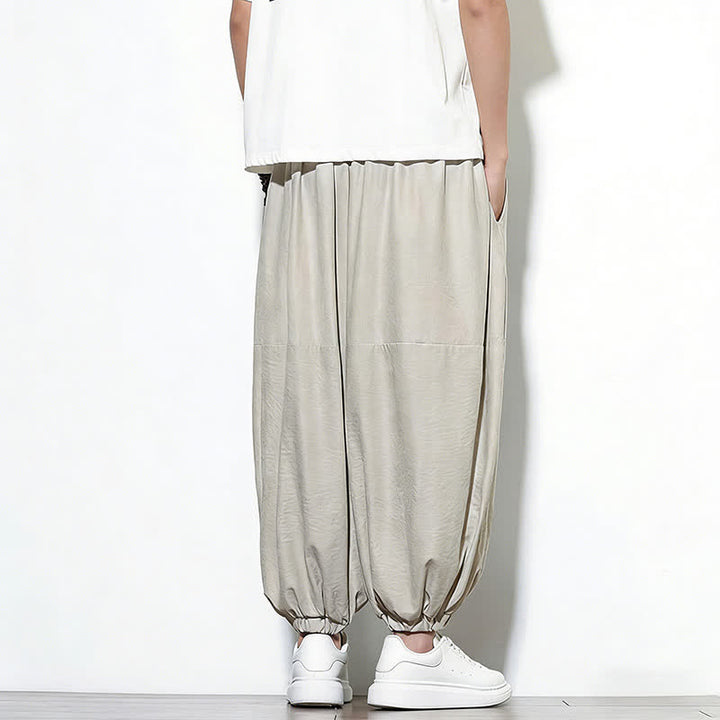 Buddha Stones Pantalones harem de algodón para hombre, de color liso, con cordón ajustable y bolsillos, ideales para la primavera. - image 12