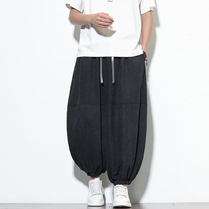 Buddha Stones Pantalones harem de algodón para hombre, de color liso, con cordón ajustable y bolsillos, ideales para la primavera. - image 20