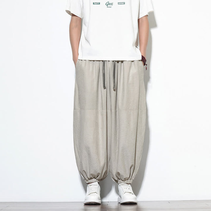 Buddha Stones Pantalones harem de algodón para hombre, de color liso, con cordón ajustable y bolsillos, ideales para la primavera. - Gainsboro - US/UK/AU46, EU56 (5XL) - image 9
