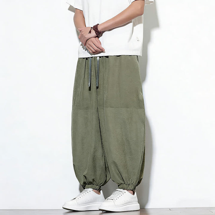 Buddha Stones Pantalones harem de algodón para hombre, de color liso, con cordón ajustable y bolsillos, ideales para la primavera. - image 31