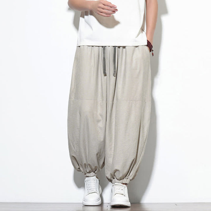 Buddha Stones Pantalones harem de algodón para hombre, de color liso, con cordón ajustable y bolsillos, ideales para la primavera. - image 11