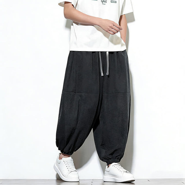 Buddha Stones Pantalones harem de algodón para hombre, de color liso, con cordón ajustable y bolsillos, ideales para la primavera. - image 25