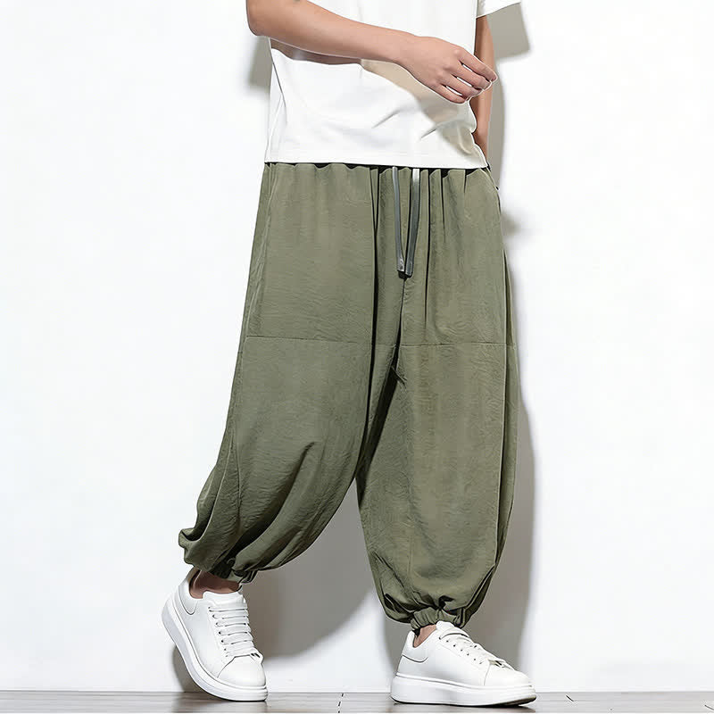 Buddha Stones Pantalones harem de algodón para hombre, de color liso, con cordón ajustable y bolsillos, ideales para la primavera. - image 30