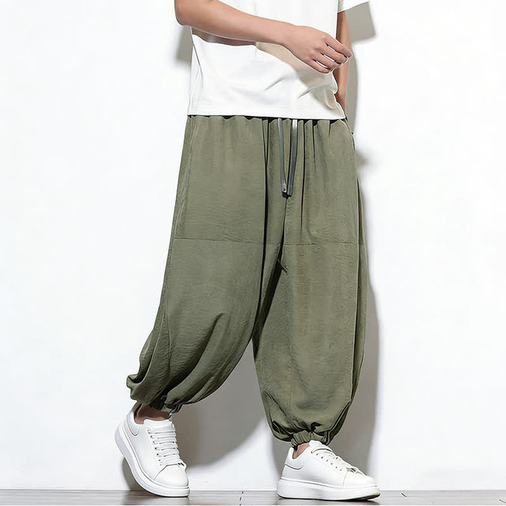 Buddha Stones Pantalones harem de algodón para hombre, de color liso, con cordón ajustable y bolsillos, ideales para la primavera. - image 30