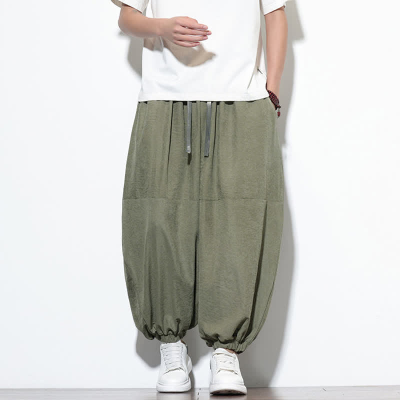 Buddha Stones Pantalones harem de algodón para hombre, de color liso, con cordón ajustable y bolsillos, ideales para la primavera. - image 33
