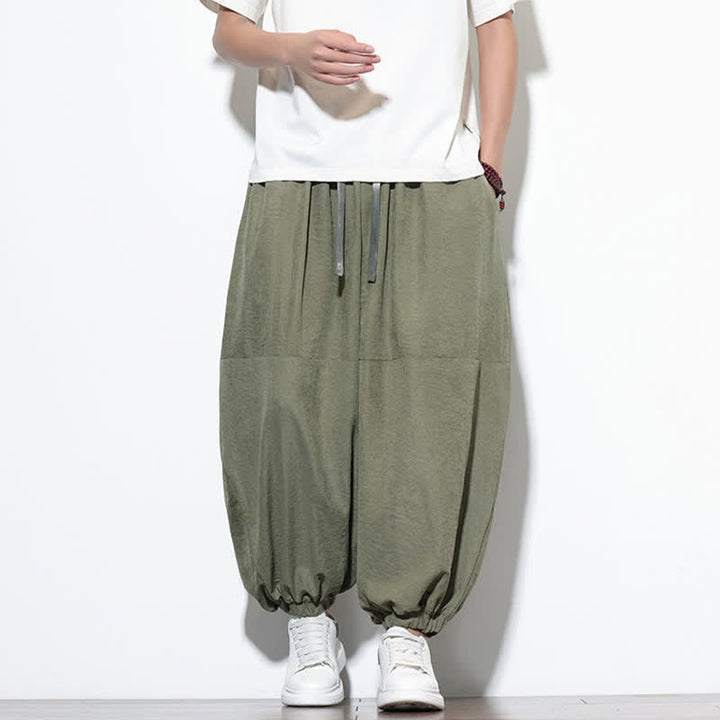 Buddha Stones Pantalones harem de algodón para hombre, de color liso, con cordón ajustable y bolsillos, ideales para la primavera. - image 33