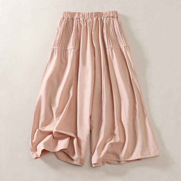 Buddha Stones Pantalones de mujer de pierna ancha, capri, con diseño plisado, cintura elástica y bolsillos, ideales para el verano. - rosa claro - US8-10，UK/AU12-14，EU40-42 (2XL) - image 0
