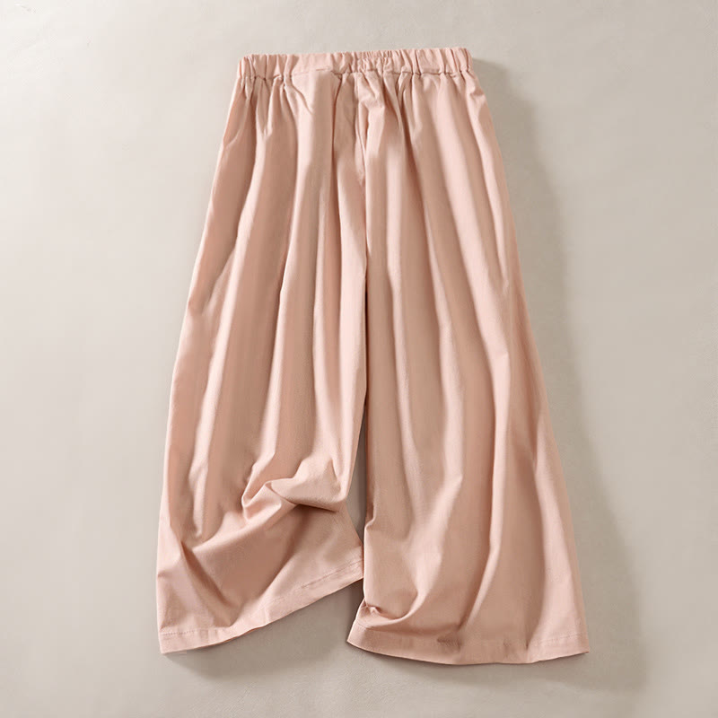 Buddha Stones Pantalones de mujer de pierna ancha, capri, con diseño plisado, cintura elástica y bolsillos, ideales para el verano. - image 1