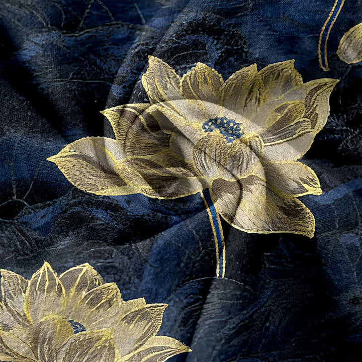 Buddha Stones Pantalones de mujer de algodón puro con cintura elástica y estampado de loto, con bolsillos. - image 3