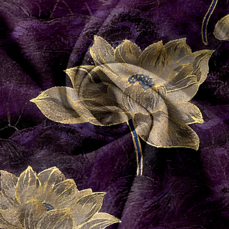Buddha Stones Pantalones de mujer de algodón puro con cintura elástica y estampado de loto, con bolsillos. - image 7