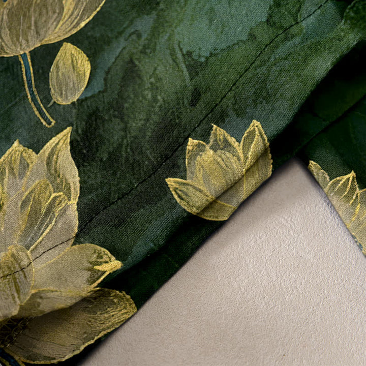 Buddha Stones Pantalones de mujer de algodón puro con cintura elástica y estampado de loto, con bolsillos. - image 10