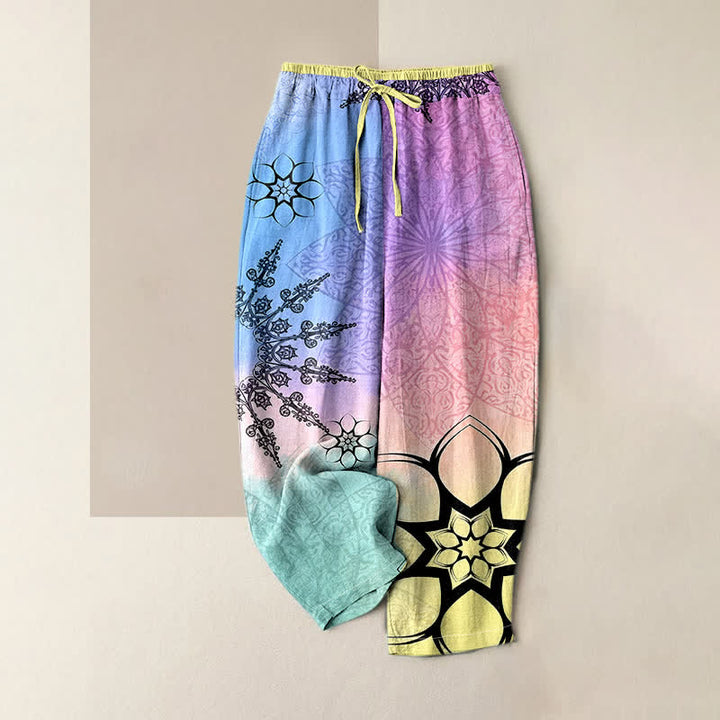Buddha Stones Pantalones de mujer de algodón con estampado degradado de mandala, cintura elástica y bolsillos. - Ciruela - US16，UK/AU20，EU48 (3XL) - image 6