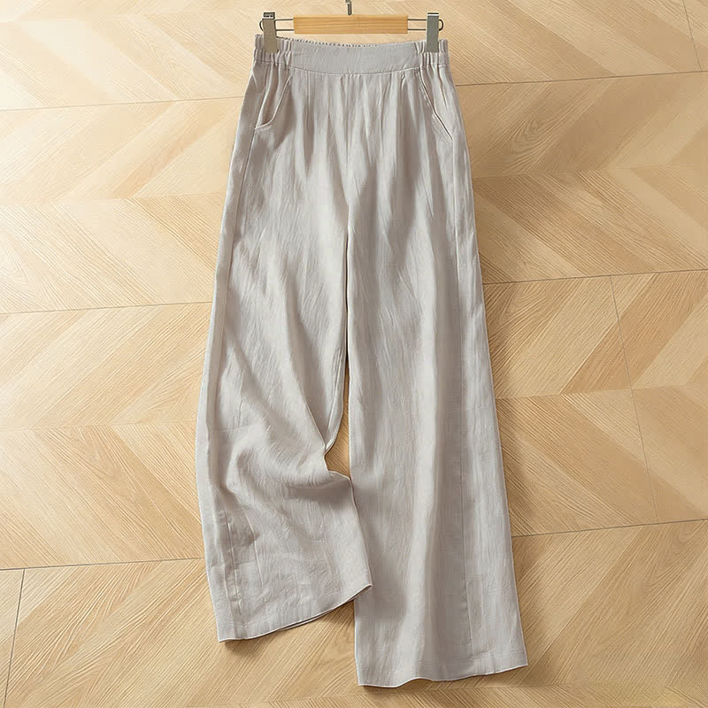 Buddha Stones Pantalones largos de mujer de primavera con cintura elástica alta, pernera ancha y bolsillos laterales. - Beige - US8-10，UK/AU12-14，EU40-42 (2XL) - image 14