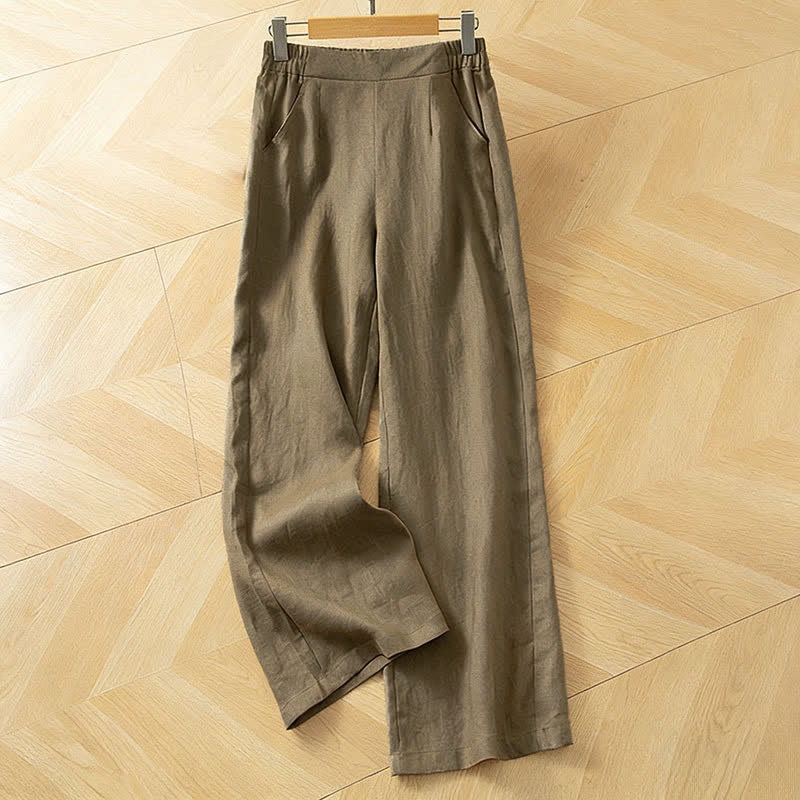 Buddha Stones Pantalones largos de mujer de primavera con cintura elástica alta, pernera ancha y bolsillos laterales. - Vara de oro oscura - US8-10，UK/AU12-14，EU40-42 (2XL) - image 0