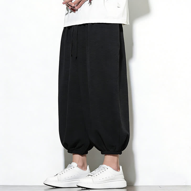 Buddha Stones Pantalones capri harem para hombre, de color liso, con cordón elástico, ideales para primavera. - image 22
