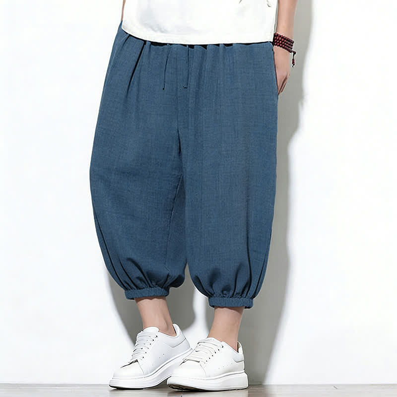 Buddha Stones Pantalones capri harem para hombre, de color liso, con cordón elástico, ideales para primavera. - image 40