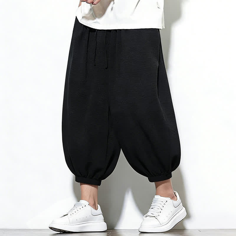 Buddha Stones Pantalones capri harem para hombre, de color liso, con cordón elástico, ideales para primavera. - Negro - US/UK/AU46, EU56 (5XL) - image 21