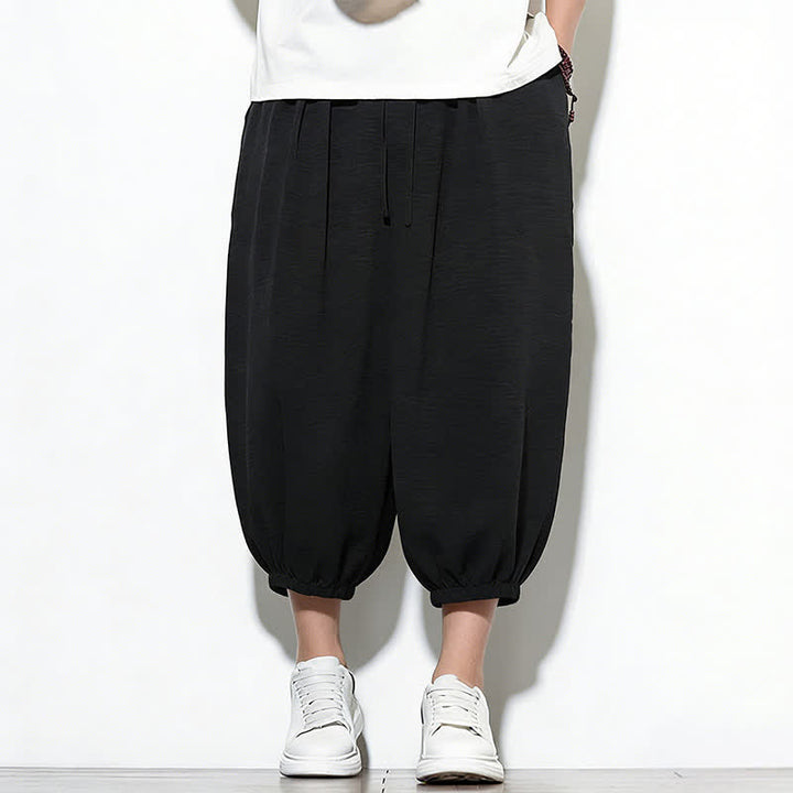 Buddha Stones Pantalones capri harem para hombre, de color liso, con cordón elástico, ideales para primavera. - image 24