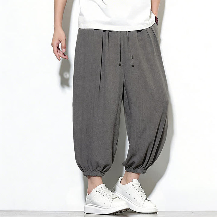 Buddha Stones Pantalones capri harem para hombre, de color liso, con cordón elástico, ideales para primavera. - image 17